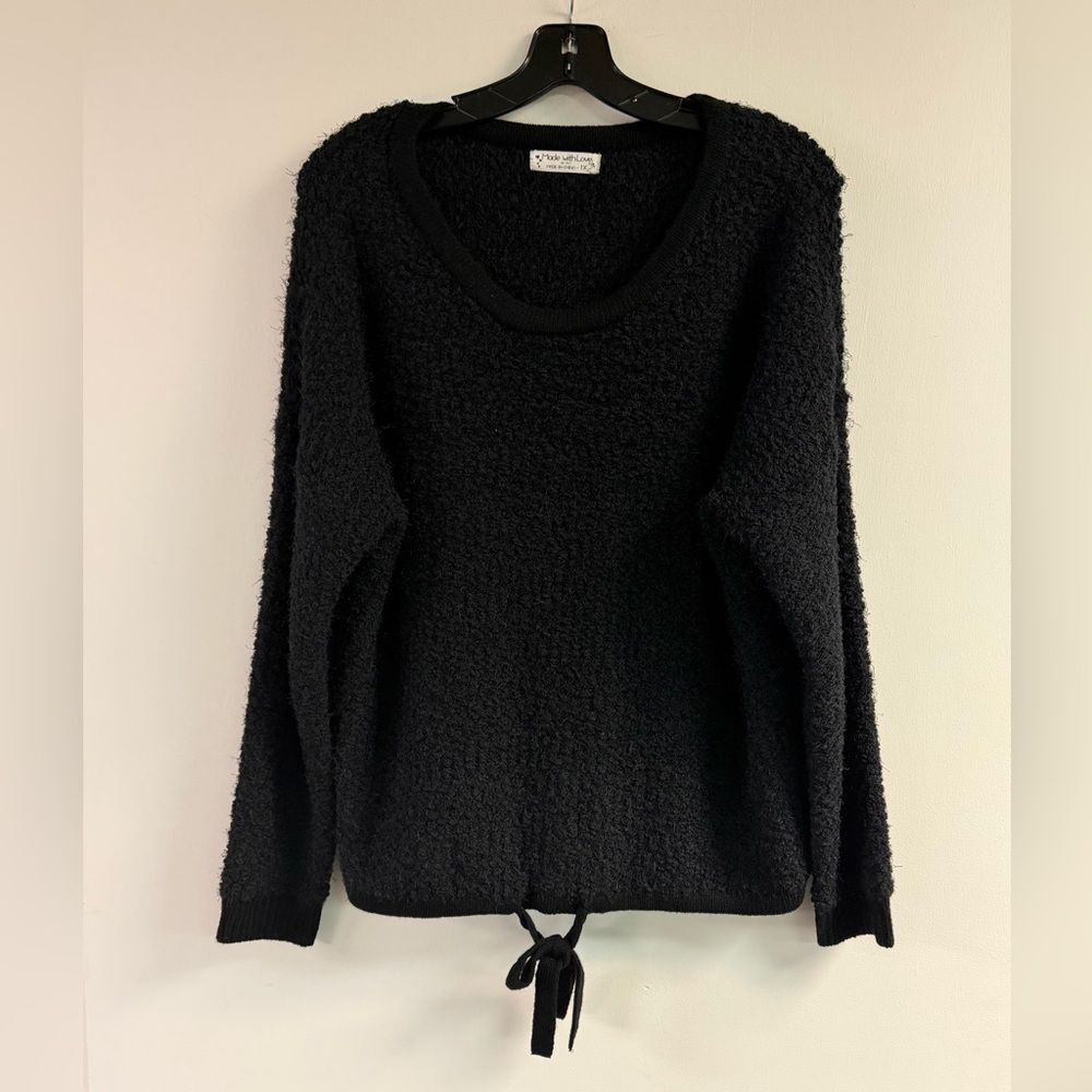 Black Super Soft Fuzzy Top with Drawstring Waist Plus Size 1X